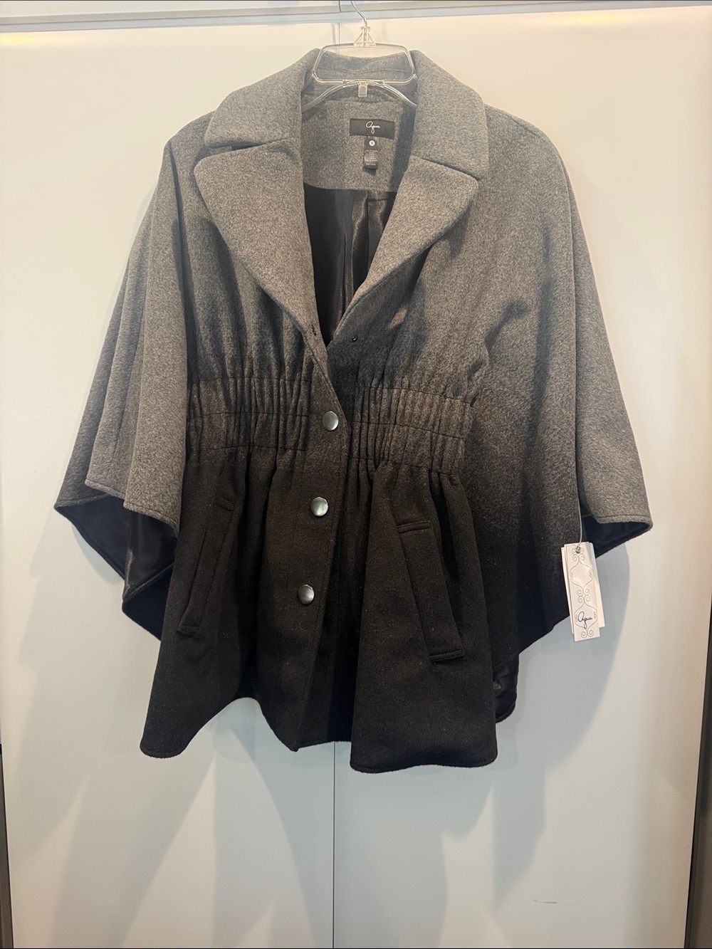 Aqua Two-Tone Gray and Black Drawstring-Waist Cape Sweater NWT